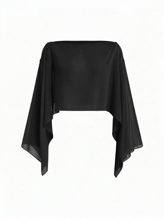 Satin Off-shoulder Cloak Sleeve Wrap Mermaid Maxi Dress