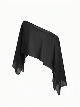 Satin Off-shoulder Cloak Sleeve Wrap Mermaid Maxi Dress
