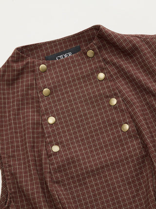 Plaid Stand Collar Sleeveless Blouse
