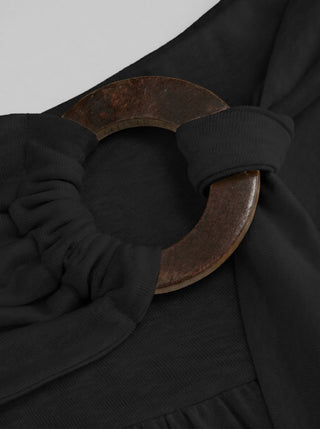Mid Rise O-Ring Belted Ruched Draped Wide Leg Trousers