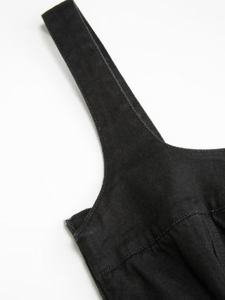 Denim Washed Square Neck Ruffled A-line Mini Dress