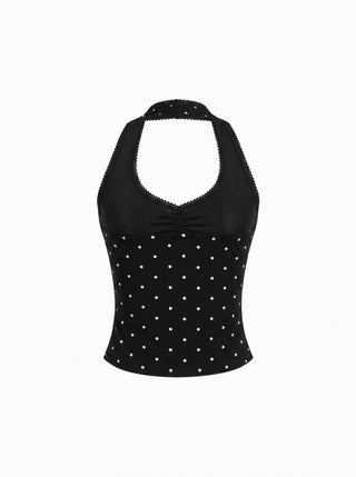 Cotton-blend Halter Neck Ruched Front Cami Top