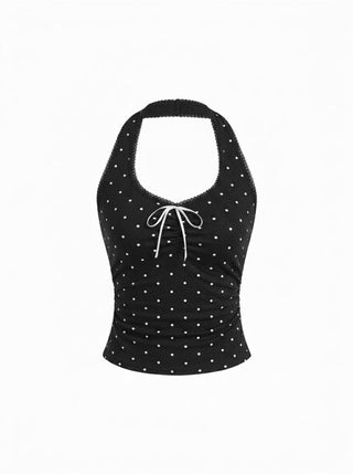 Cotton-blend Halter Neck Ruched Front Cami Top
