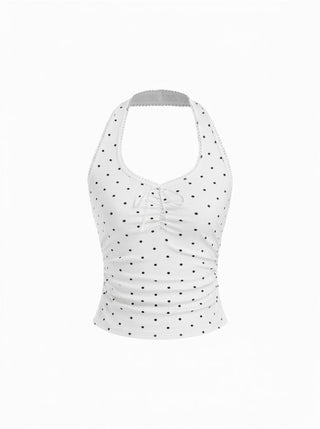 Cotton-blend Halter Neck Ruched Front Cami Top