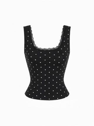 High Stretch Cotton-blend Scoop Neckline Lace Trim Tank Top