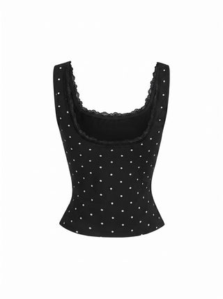 High Stretch Cotton-blend Scoop Neckline Lace Trim Tank Top