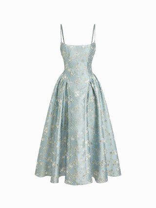 Floral Jacquard  Lace-up Corset Cami A-Line Maxi Dress