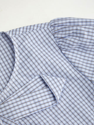 Cotton-blend Gingham Puff Sleeve Bowknot Peplum Hem Blouse