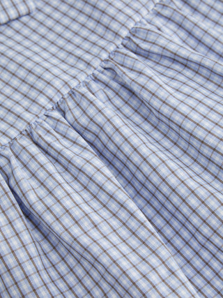 Cotton-blend Gingham Puff Sleeve Bowknot Peplum Hem Blouse