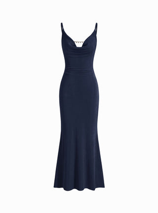 Cowl Neck Backless Chain Detail Cami Mermaid Maxi Dress
