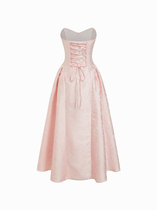 Floral Jacquard Sweetheart Neck Lace up Flared Maxi Dress