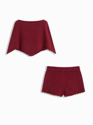Knit Boat Neck Cloak Top & Lettuce Trim Shorts Set
