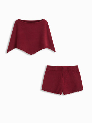 Knit Boat Neck Cloak Top & Lettuce Trim Shorts Set