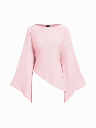 Boat Neck Batwing Long Sleeve Asymmetrical Blouse
