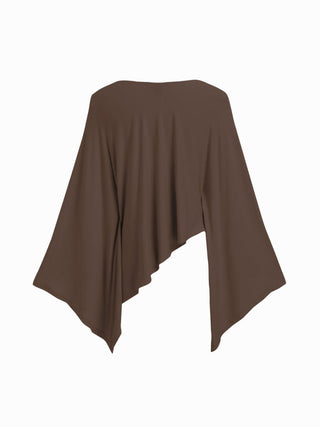 Boat Neck Batwing Long Sleeve Asymmetrical Blouse