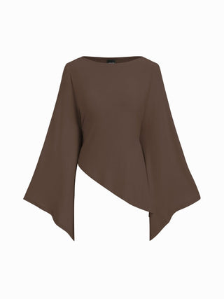 Boat Neck Batwing Long Sleeve Asymmetrical Blouse