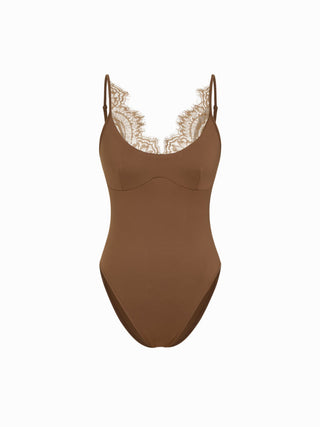 Scoop Neckline Scalloped Lace Trim Cami Bodysuit