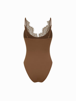 Scoop Neckline Scalloped Lace Trim Cami Bodysuit