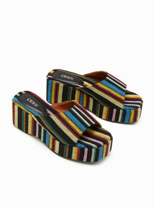 STRIPED PLATFORM WEDGE HEELED SANDALS