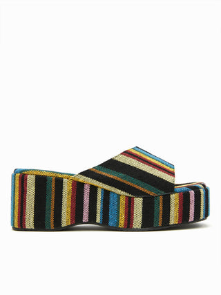 STRIPED PLATFORM WEDGE HEELED SANDALS