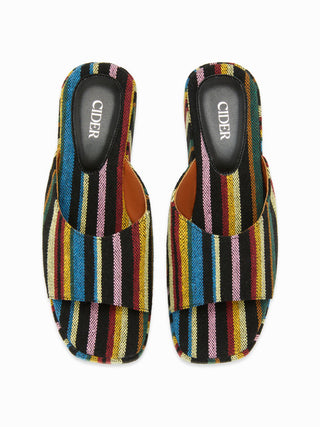 STRIPED PLATFORM WEDGE HEELED SANDALS
