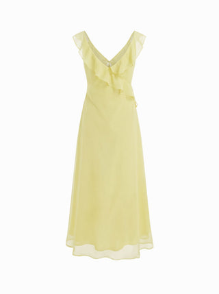 Chiffon V-neck Ruffled A-line Maxi Dress