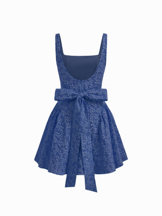 Jacquard U-neckline Floral Backless Bowknot Mini Dress