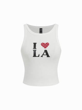 Cotton-blend I LOVE LA Graphic Crop Tank Top