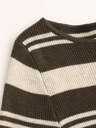 Knit Stripe Boat Neck Knotted Bowknot Long Sleeve Top