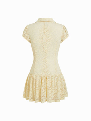 Floral Lace Puff Sleeve Low Rise Shirt Mini Dress