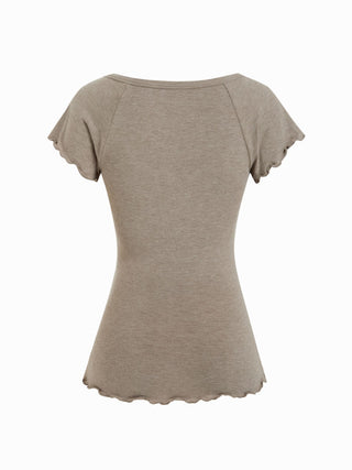Cotton-blend Scoop Neck Ruffle Sleeve Lettuce Trim Tee