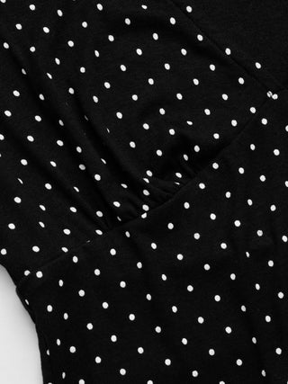 Polka Dot V-neck Bell Sleeve Lace Trim Top