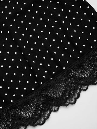 Polka Dot V-neck Bell Sleeve Lace Trim Top