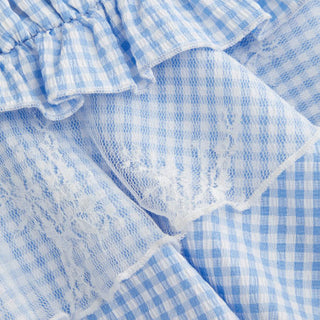 Gingham Sweetheart Lace Panel Ruffle Cami Top