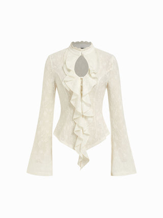 Of The Times Lace Ruffle Cutout Top