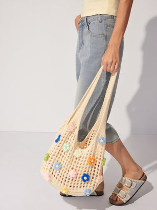 FLOWER KNITTED TOTE BAG