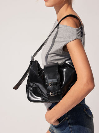 Faux Leather Faux fur DOUBLE BUCKLE SHOULDER BAG For Daily Casual Music Festival/Live House