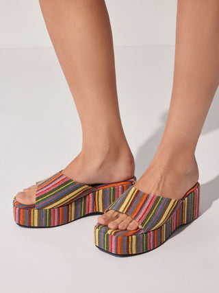 STRIPED PLATFORM WEDGE HEELED SANDALS