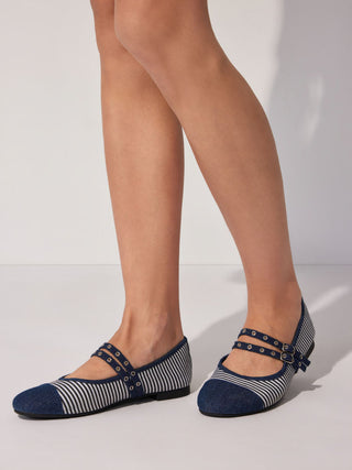 STRIPED DOUBLE STRAP MARY JANE FLATS