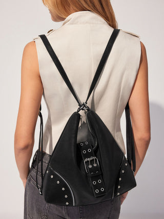 Faux Leather STUDDED BUCKLE TOTE BAG For Daily Casual Music Festival/Live House Work