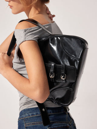Faux Leather Faux fur DOUBLE BUCKLE SHOULDER BAG For Daily Casual Music Festival/Live House