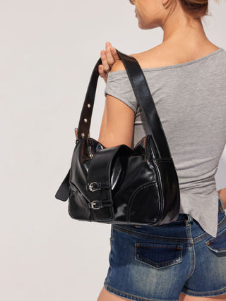 Faux Leather Faux fur DOUBLE BUCKLE SHOULDER BAG For Daily Casual Music Festival/Live House
