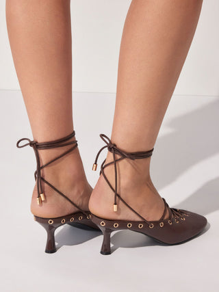 LACE-UP MULE KITTEN HEELS