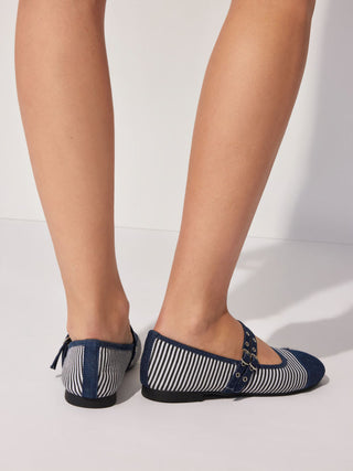 STRIPED DOUBLE STRAP MARY JANE FLATS
