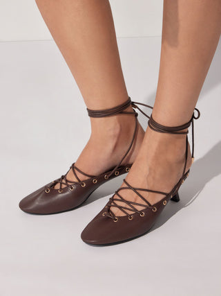 LACE-UP MULE KITTEN HEELS