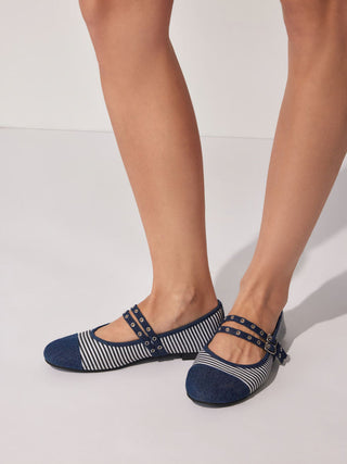 STRIPED DOUBLE STRAP MARY JANE FLATS