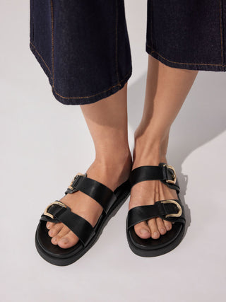 DOUBLE BAND BUCKLE SLIPPERS