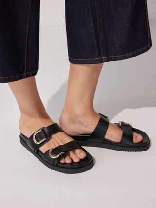 DOUBLE BAND BUCKLE SLIPPERS