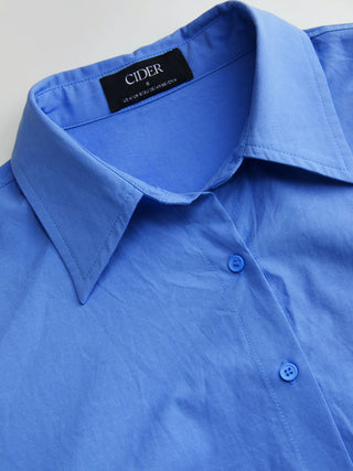 Cotton Collar Solid Long Sleeve Shirt