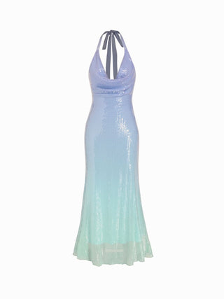 Ombre Sequin Halter Neck Mermaid Maxi Dress